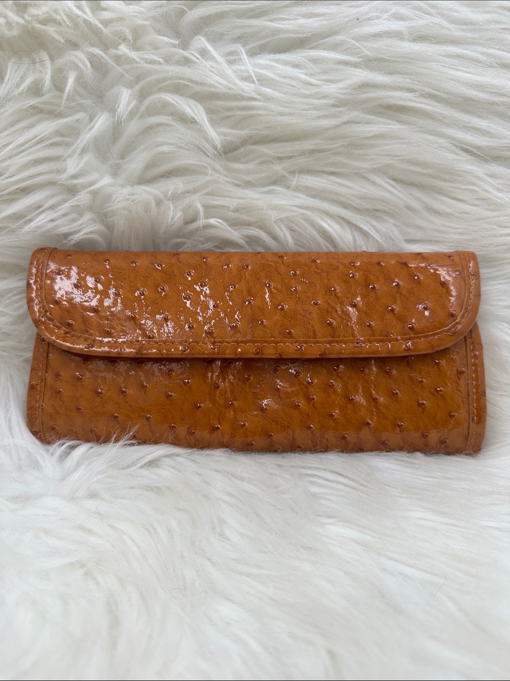 Tangerine Ostrich-Texture Leather Clutch Wallet